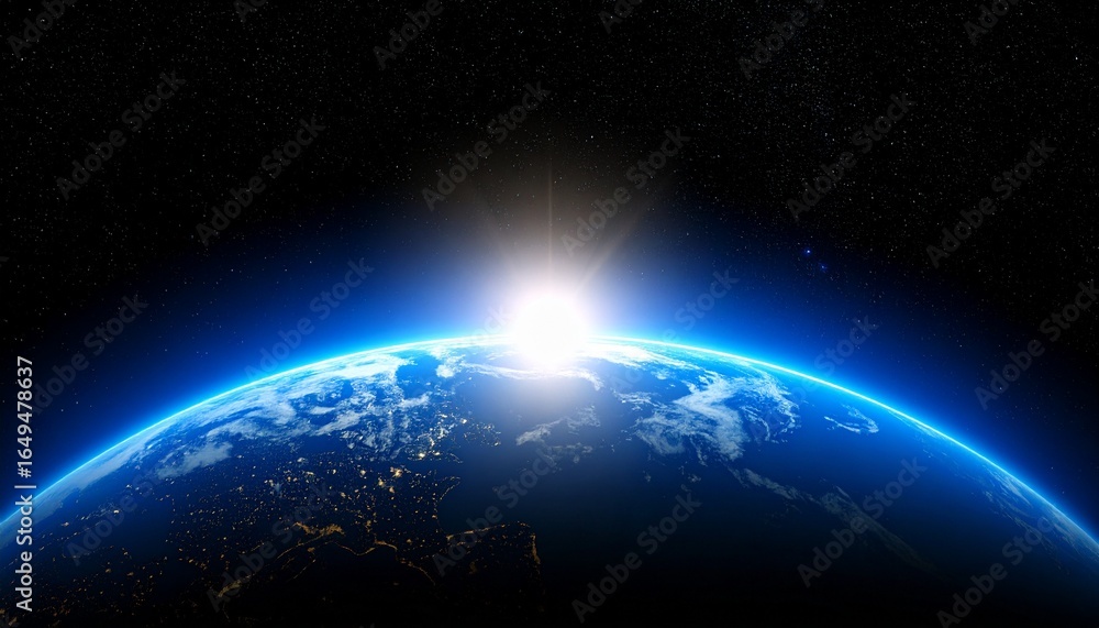 Fototapeta premium Blue Earth and the floating sun seen from space