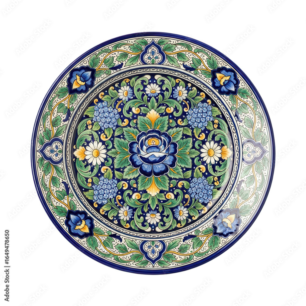 Fototapeta premium Hand-painted Ceramic Plate with Floral Design
