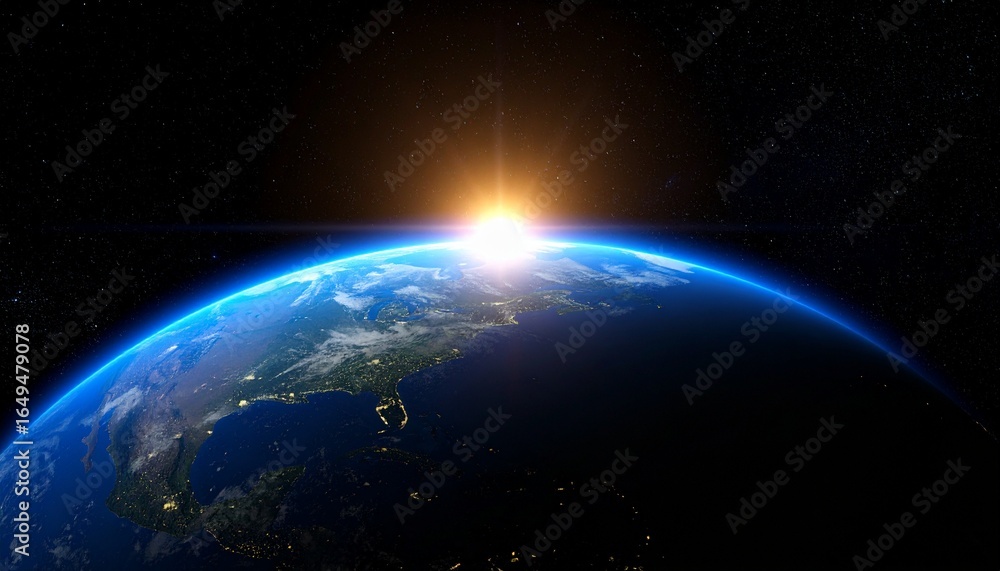 Fototapeta premium Blue Earth and the floating sun seen from space