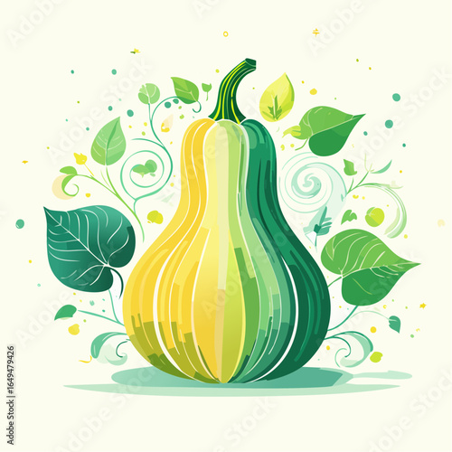 Yellow and Green Butternut Squash with Floral Design