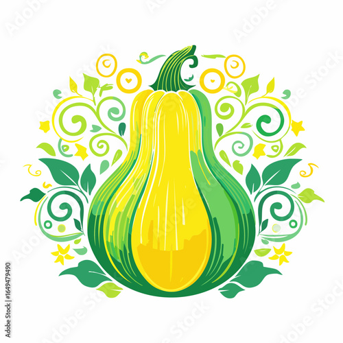 Yellow And Green Squash With Floral Design