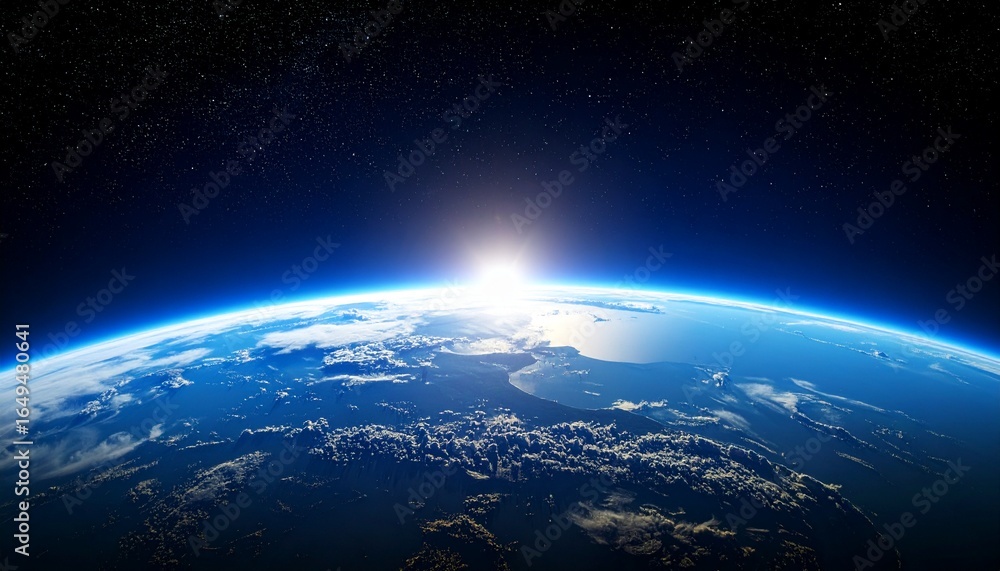 Fototapeta premium Blue Earth and the floating sun seen from space