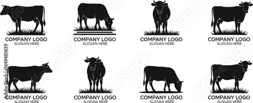 Cow Silhouette Logo Collection, Company Branding, Agriculture Business, Dairy Farm Identity, Livestock Vector Design, Professional Emblem, Adobe Stock Graphic