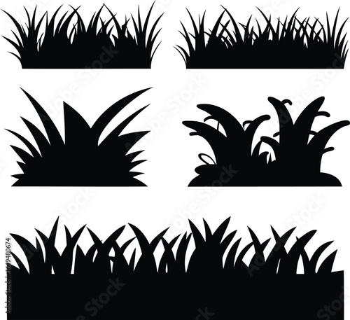 Grass silhouette set isolated on white background