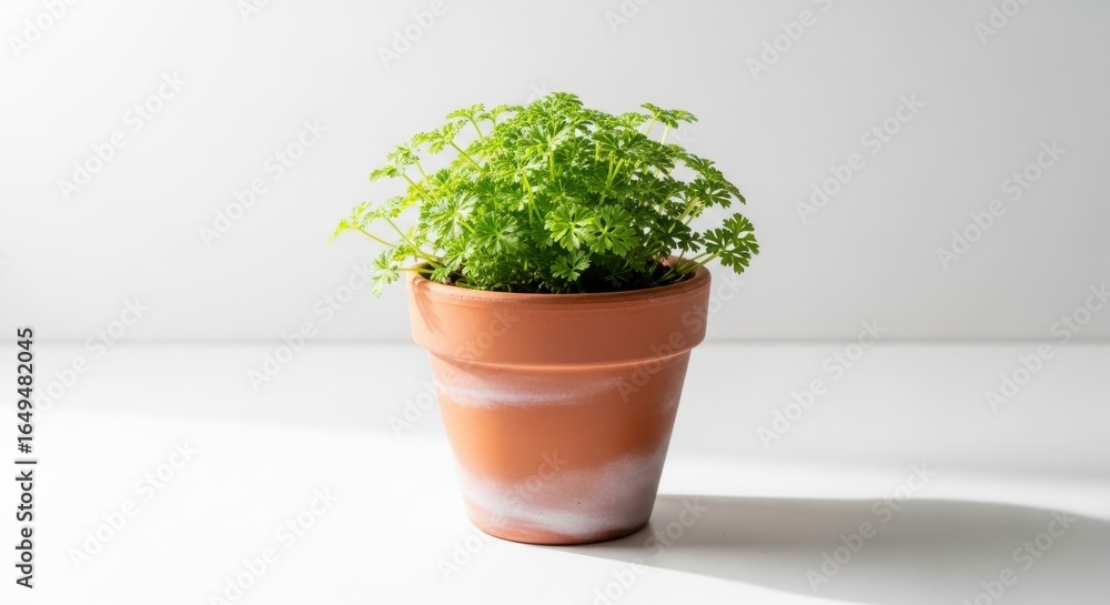 Fototapeta premium Small green potted plant isolated on white background
