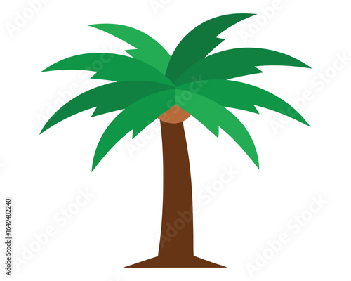 Stylized coconut palm tree on white background, a simple flat vector illustration icon for summer vacation and tropical travel concepts.