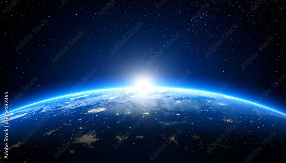 Fototapeta premium Blue Earth and the floating sun seen from space