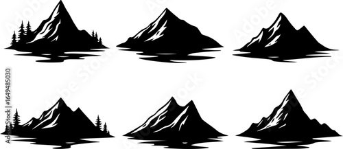 River and Mountain Landscape Silhouettes  vector bundle