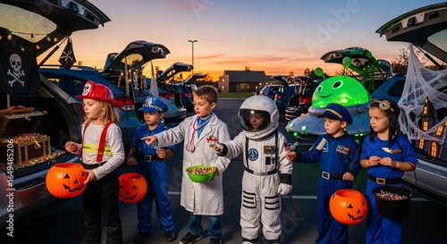 Trunk or treat halloween costume kids trick or treating fall festival community event autumn fun party