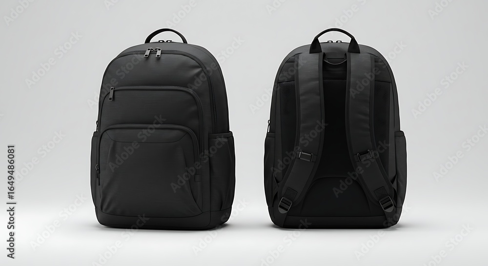 Fototapeta premium Modern Black Backpacks Isolated on White Background - Versatile Pack for Everyday Use
