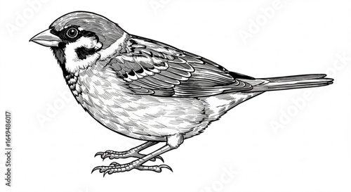 Detailed illustration of a sparrow bird isolated on white background