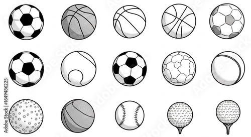 Collection of various sports balls isolated on white background