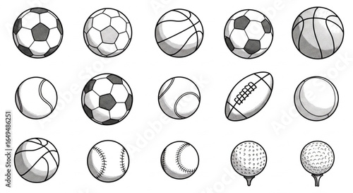 Collection of various sports balls isolated on white background