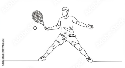 Tennis player in action with racket and ball isolated on white background