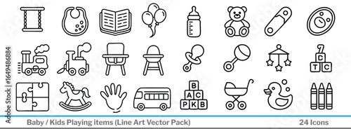 Adorable baby icons perfect for nursery decor and baby shower invitations with linear style