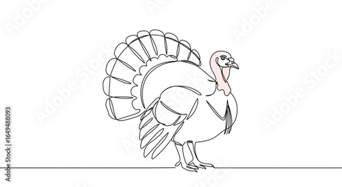 Single line drawing of a turkey isolated on white background