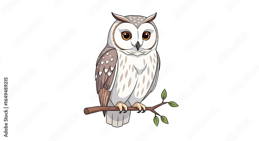 Fototapeta premium Cute Cartoon Owl Perched on a Branch