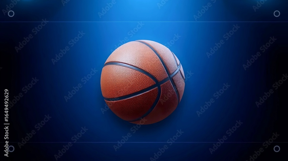 Obraz premium realistic detailed orange basketball placed on bright blue backdrop with clean modern presentation style