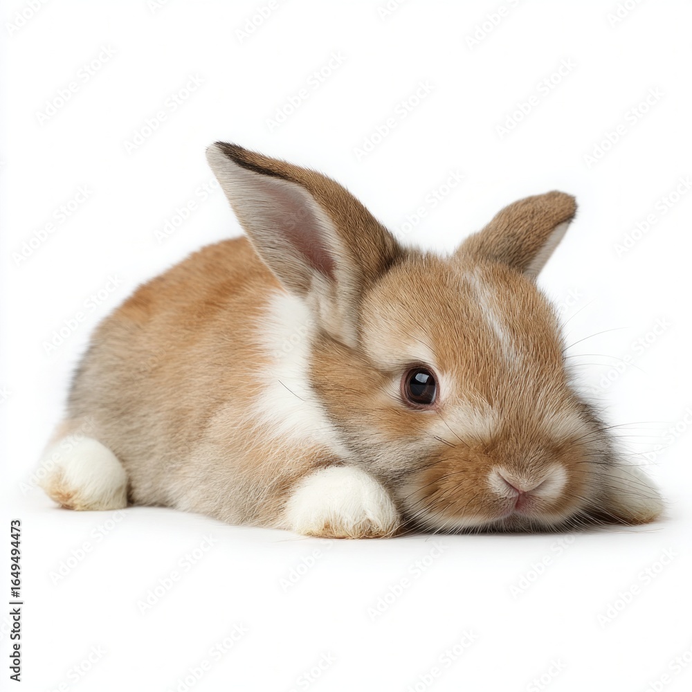 Obraz premium Cuteness Personified: A charming brown bunny, with its expressive eyes and soft fur, poses for a studio shot, embodying innocence and the gentle charm of nature.