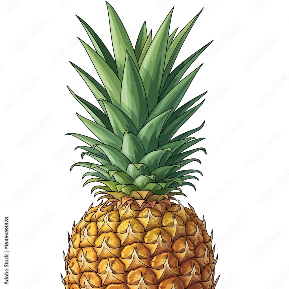 Fototapeta premium Detailed illustration of a ripe pineapple, showcasing its spiky exterior and vibrant green crown.