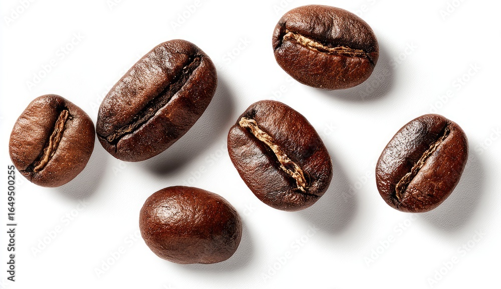Obraz premium Roasted coffee beans scattered on white background (2)