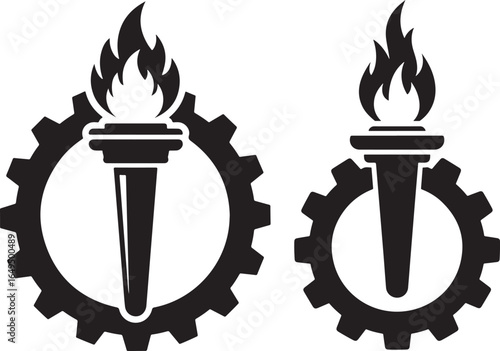 Two industrial torches with gears silhouette