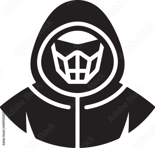 Black Silhouette Icon Of A Person Wearing A Hood And Mask hooded figure masked person