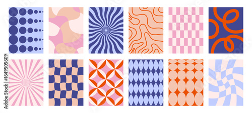 Abstract geometric backgrounds. Contemporary posters with simple shapes and forms, modern art prints geometry pattern bauhaus swiss style. Vector minimal retro collection