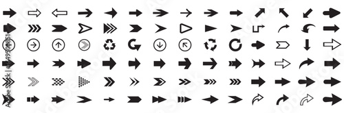 Black vector arrows collection. Arrow. Cursor. Arrow vector icon. Modern simple arrows. Collection different Arrows on flat style for web design. Direction symbols. vector illustration