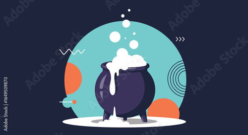 Mysterious bubbling cauldron with magical potion effects