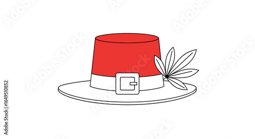 A red pilgrim hat decorated with a leaf