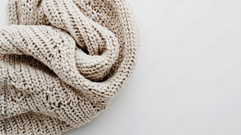 Obraz premium Close-up of a knitted scarf with a complex pattern, isolated on a pure white background, artisanal, cozy