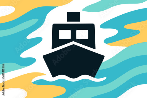 Vector graphic of a floating market ship icon outlined and isolated on a white background for web design use