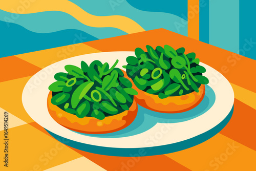 An illustration of hand-drawn watercolor fried buns, a popular Asian street food, topped with black sesame and green onion