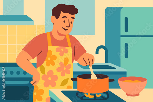 A chef is cooking breakfast at home using oil, bread, and eggs in a frying pan on the stove