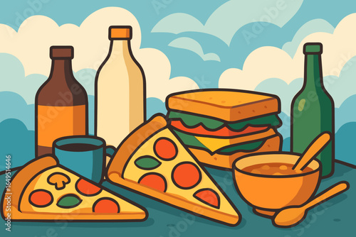 A grid displaying assorted food items and ingredients to facilitate meal preparation and home cooking