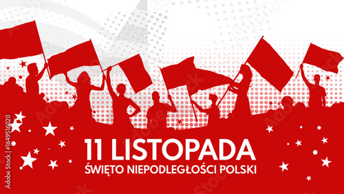 Święto Niepodległości Polski – 11 listopada, patriotyczny baner z flagami