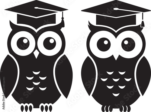 Two graduation owls silhouette