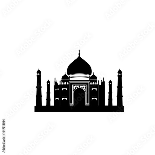 Silhouette of the Taj Mahal on a plain background, representing Indian culture and architecture, perfect for travel blogs and historical documentaries