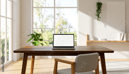 Modern Home Office with Laptop and Window View.