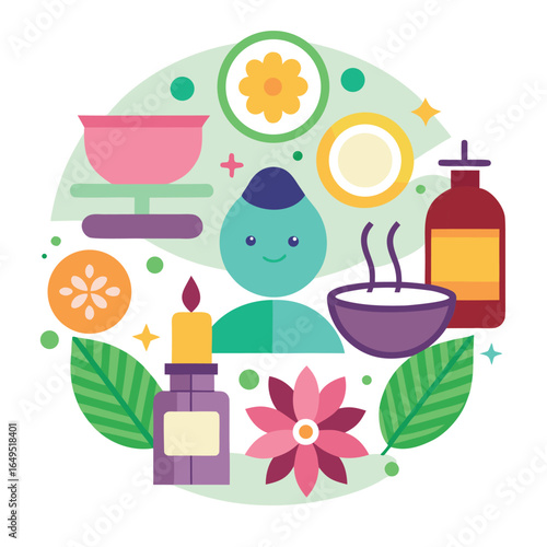 set of spa items with white background.