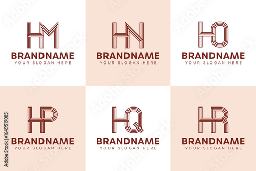 Letters HM HN HO HP HQ HR Monogram Logo Set, for MH NH OH PH QH RH Initials