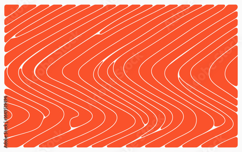 Abstract pattern of vibrant orange salmon fillet with flowing white lines creating a natural wavy texture