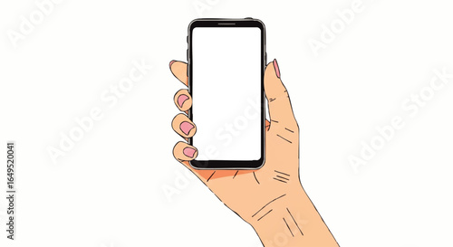 A hand delicately holds a smartphone with a blank screen, showcasing modern technology and digital communication.