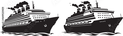 Two majestic ocean liners silhouette