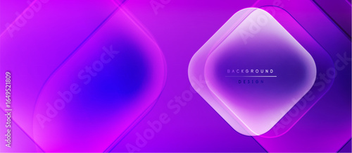 Abstract purple gradients form dynamic shapes. Modern design with glowing effects creates futuristic visual impact. Minimalist composition.