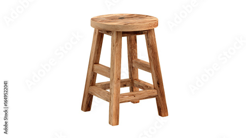 A 3D-rendered illustration of a wooden bar stool isolated on white background