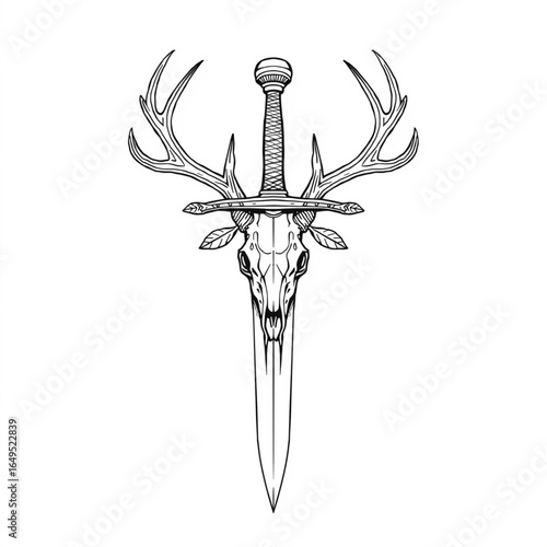 vector illustration of a sword with a deer skull
