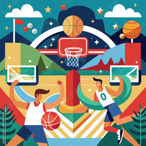 Dynamic basketball match illustration for olympic games