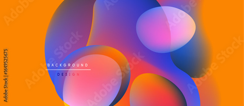 Abstract colorful shapes overlap, creating vibrant visual effect. Orange background complements pink, blue hues. Modern design element.